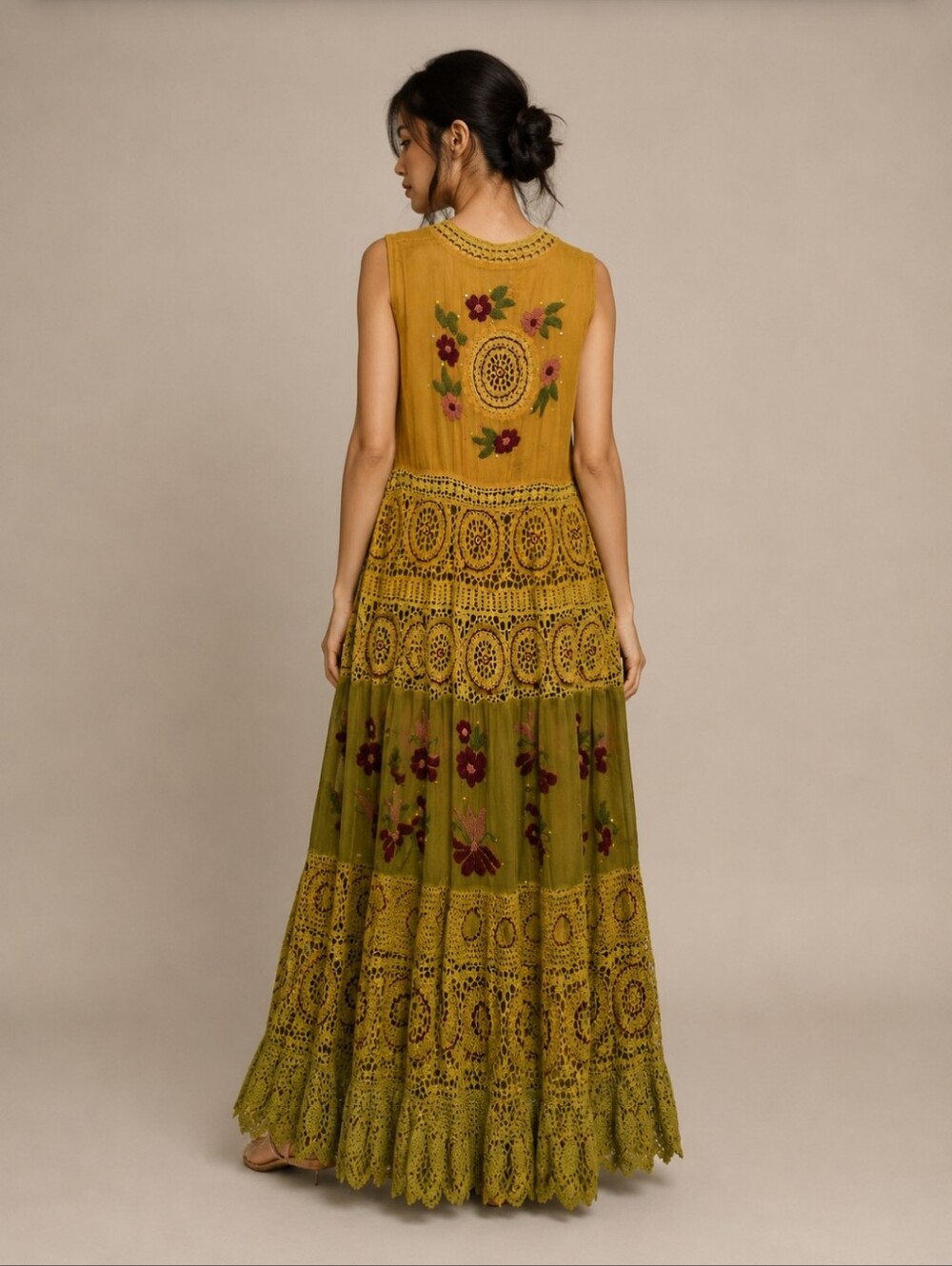 Boho Lace Embroidered Maxi Dress Vintage Inspired Crochet Boutique - Picture 2 of 14